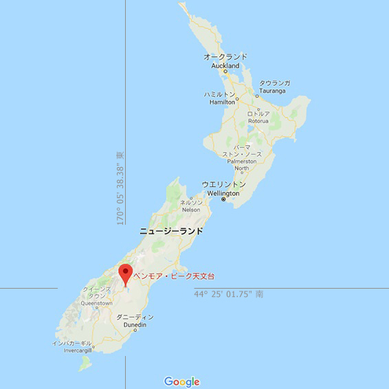 ニュージーランドのグーグルマップは、ベンモアピークの位置を示しています。